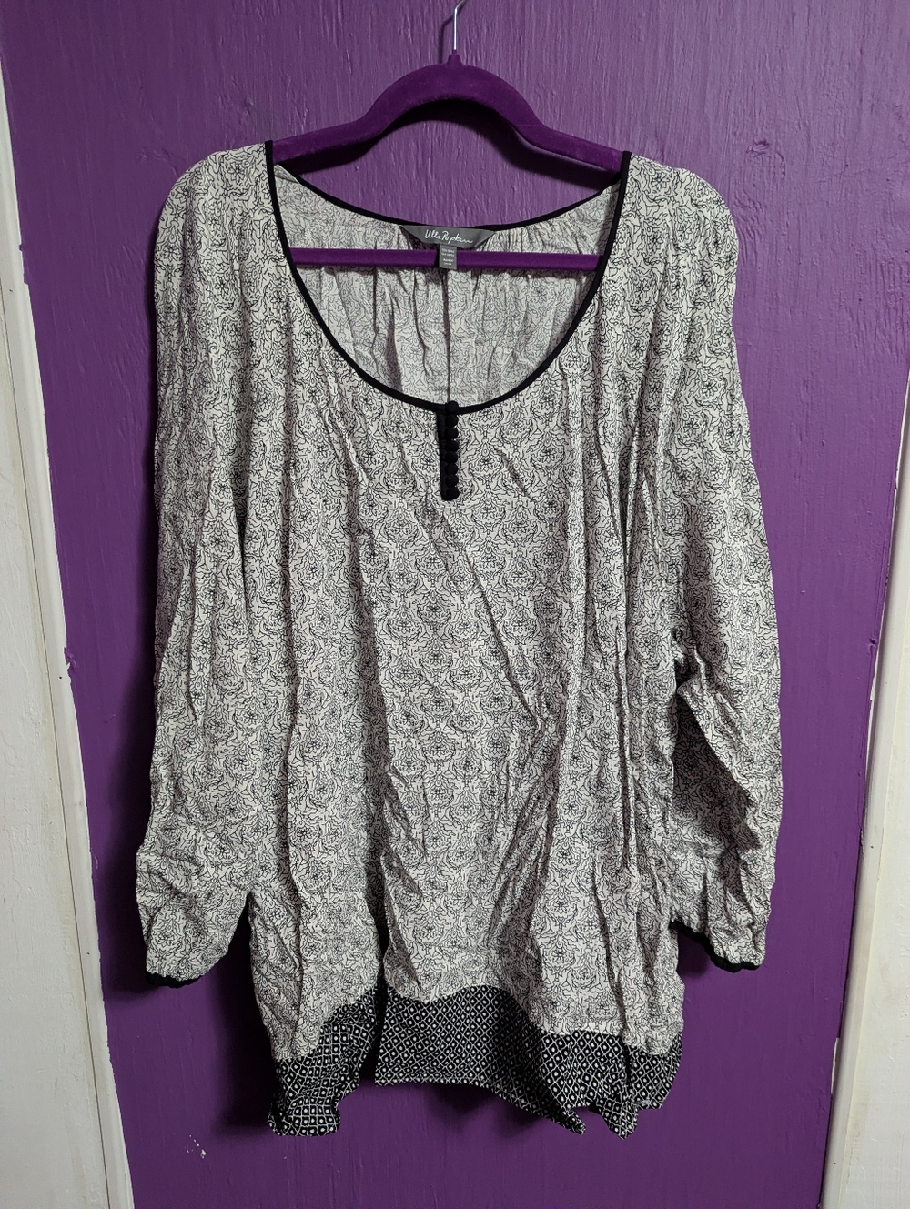 Ulla Popken Navy White Floral Boho Knit Blouse 28 30 5X 6X